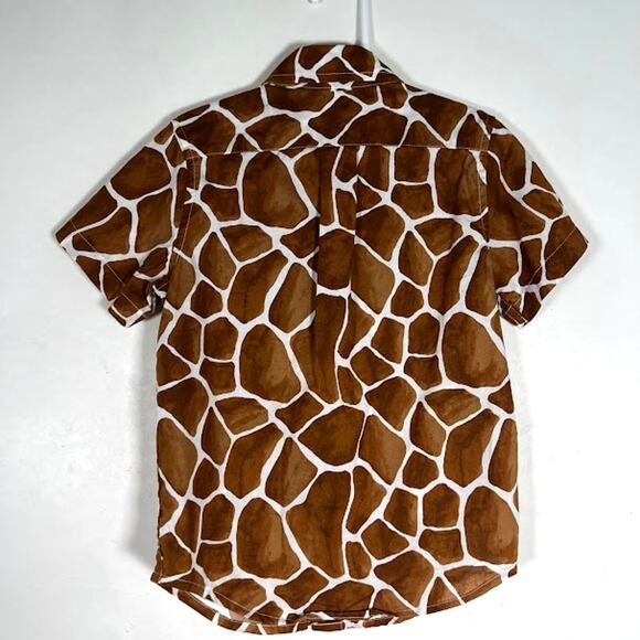Janie and Jack The Madras Giraffe Shirt 5 Tawny Brown Short Sleeve Button Front - Picture 3 of 7